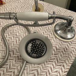 Vintage style dual Handheld Shower Head and “telephone” style holder for second head