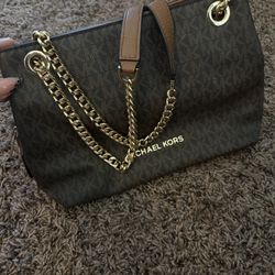 Michael Kors Brown Tote Bag w/ Gold Chain Straps