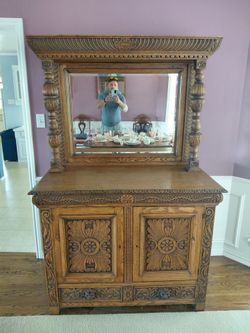 Antique Oak Sideboard Buffet with Mirror