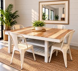 Farmhouse Dining Table with 4 Metal Chairs