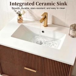 30 Inch Floating Bathroom Vanity with Sink, Wall Mounted, Walnut
