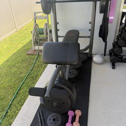 Bench With Bar And Weights