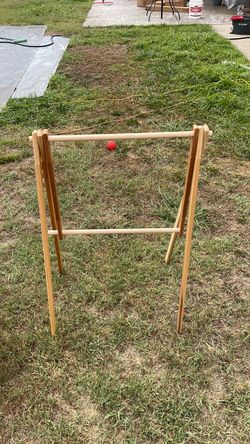 Wood hanging rack for doll clothes or dress up