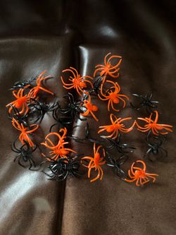 Collection of Plastic Halloween Spider Rings Black and Orange