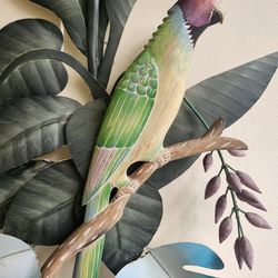 Metal & Wood Hand Painted Parrot 36in long by 21 wide