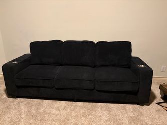 Black Corduroy Sofa with Cup Holders Game Room Furniture