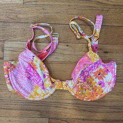 Pink and yellow floral bikini top size XL with underwire 