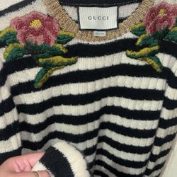 Authentic Gucci Striped Floral Cashmere Embroidered Sweater