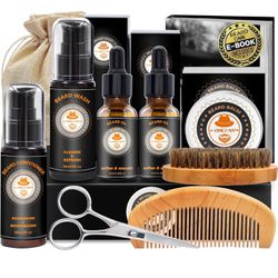 Brandnew Upgraded Beard Grooming Kit w/Beard Conditioner,Beard Oil,Beard Balm,Beard Brush,Beard Wash,Beard Comb,Beard Scissor,Bag,E-Book,Beard Care Da