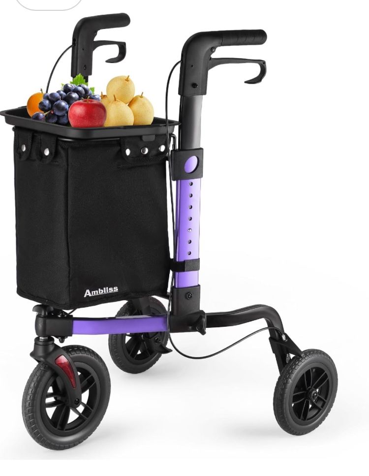 Red Ambliss Lightweight 3 Wheel Walker for Seniors Adult, Folding Aluminum Rollator Walker