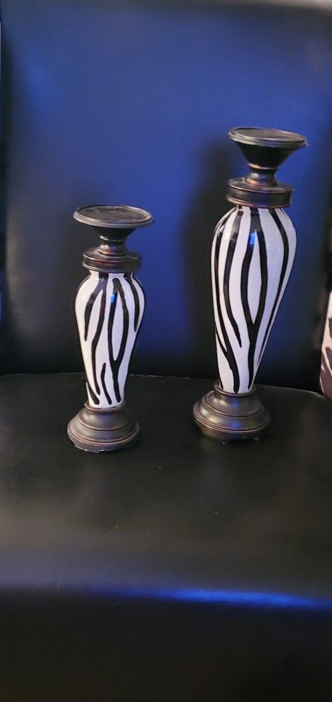 Zebra Pillar Candle Holders