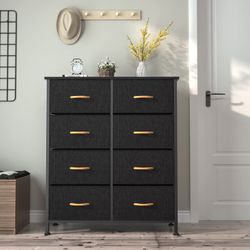 Dresser Organizer, Fabric Dressers Storage Chest for Bedroom, Storage Tower with Sturdy Steel Frame, Wood Top & Handles for Bedroom, Hallway, Entryway