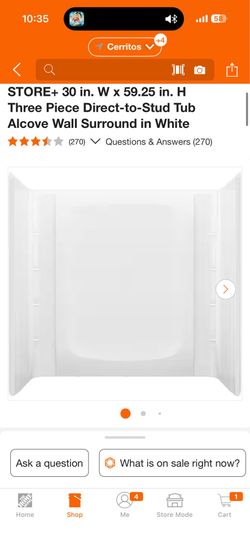 STORE+ 30 in. W x 59.25 in. H Three Piece Direct-to-Stud Tub Alcove Wall Surround in White