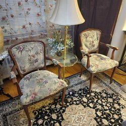 2 - Beautiful Rare  Antique Chairs & Vintage Glass Top Table Stand Lamp..all 3 Items For $125