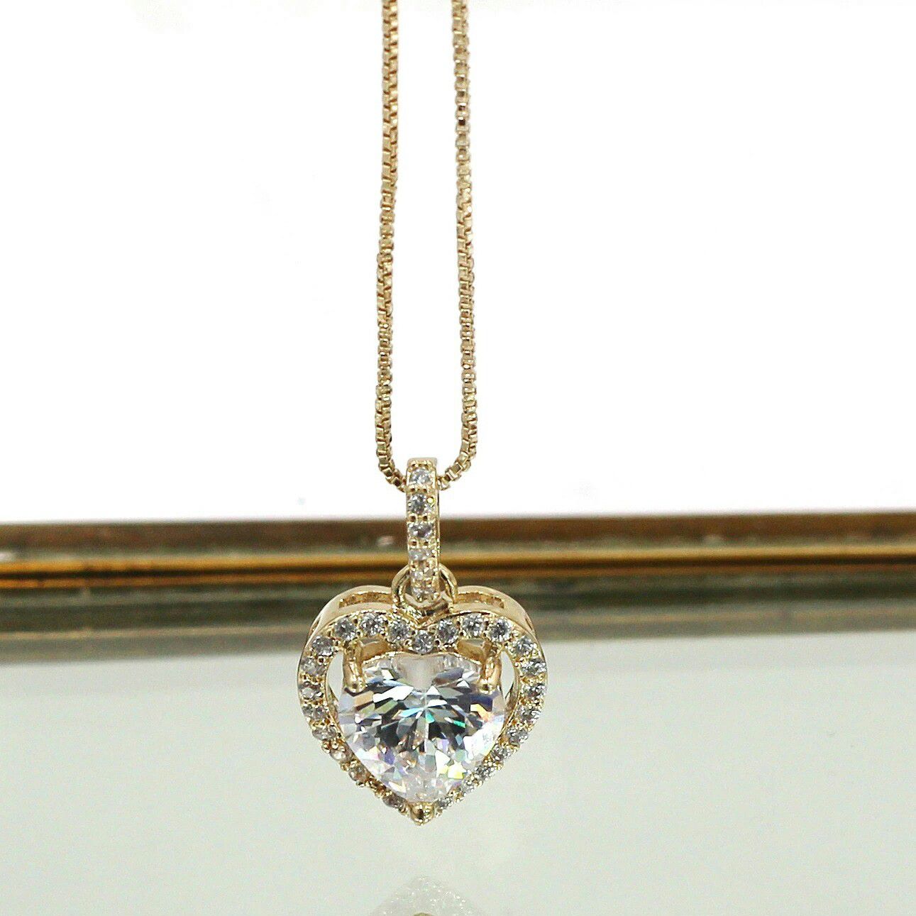 Lovely gold peach heart crystal necklace
