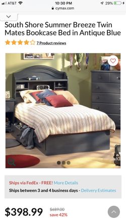 South Shore Antique Blue Twin Bedroom Set (4 Piece)  In Blueberry 