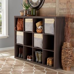 Better Homes & Gardens 12-Cube Storage Organizer, Tobacco Oak Tobacco Oak - 57.4" x 15.35" x 43.35"