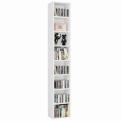 8-Tier Media Tower, CD DVD Media Storage Unit with 4 Adjustable Shelves for Living Room Bedroom, White