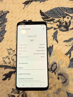 Samsung galaxy S9 unlocked in very good continuous any network in USA and overseas