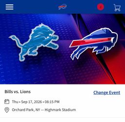 3 Seats - Buffalo Bills vs Detroit Lions - TNF
