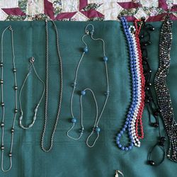 Costume Jewelry Beaded and Misc Necklaces, lot of 9, excellent condition. 