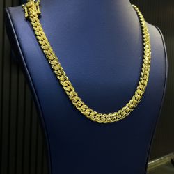 10MM MIAMI CUBAN LINK CHAIN 24” GOLD OVER SILVER PLATED