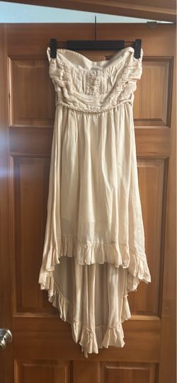 Cream Strapless High-Low Ruffle Dress