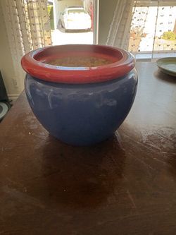 Blue and Red Glazed Ceramic Planter