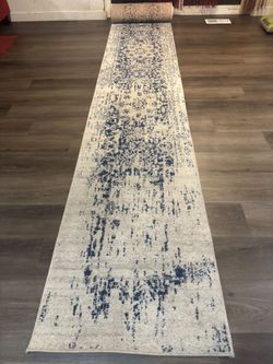 Blue and Ivory Distressed Runner Rug