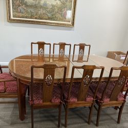 Rosewood Carved Bird and Flower Dining Table Set