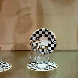 checkered tea set of 6 