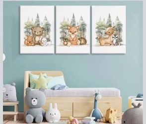 New in box 3 piece wall art kids nursery canvas pictures animals