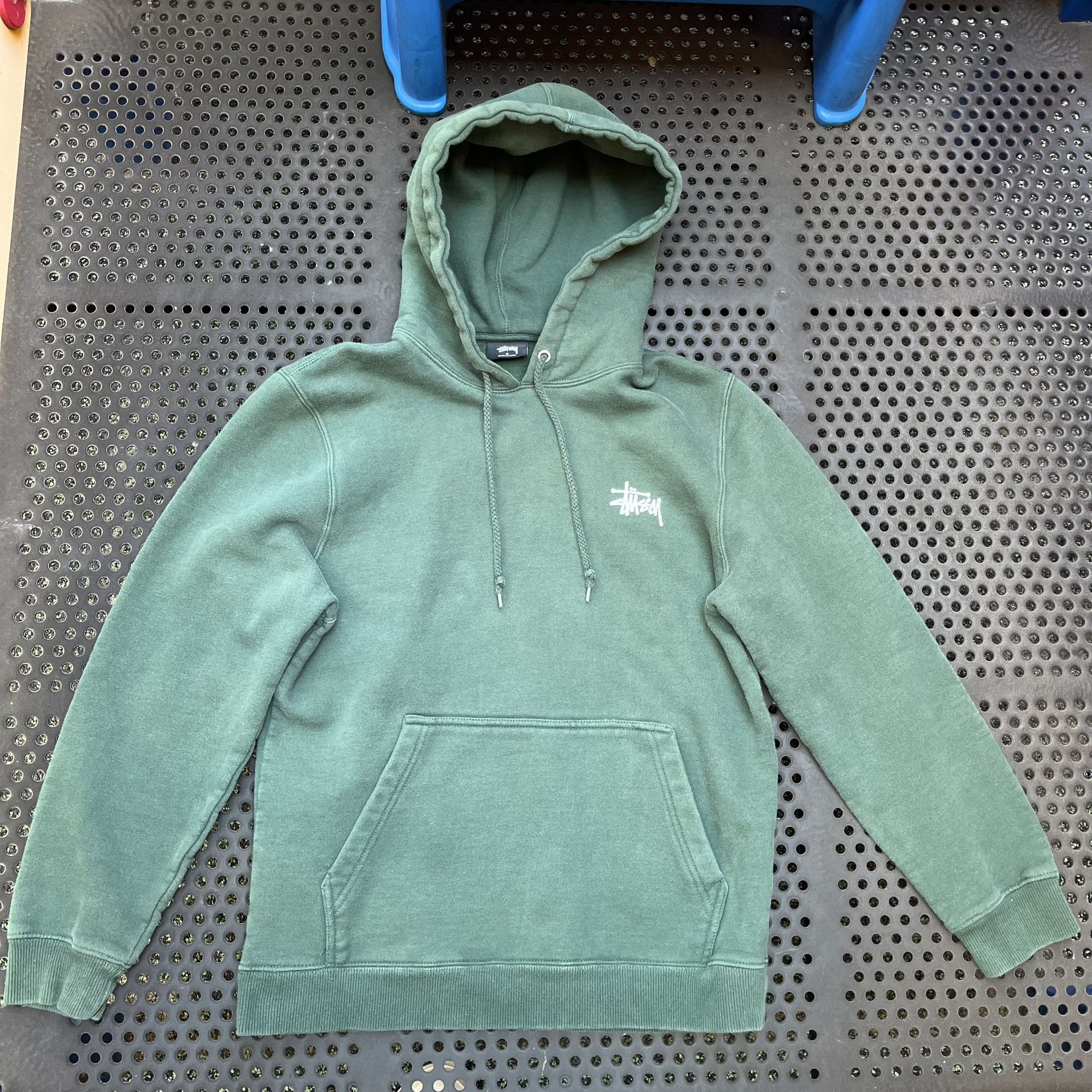 Stussy Basic Hoodie Mens S Dark Green Logo Hooded Sweatshirt