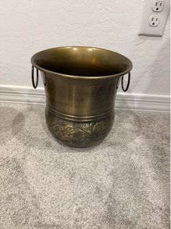Vintage Embossed Bronze Planter with Ring Handles