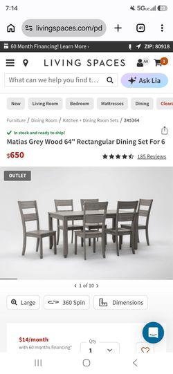 Living Spaces Grey 6 Seat Dining Table