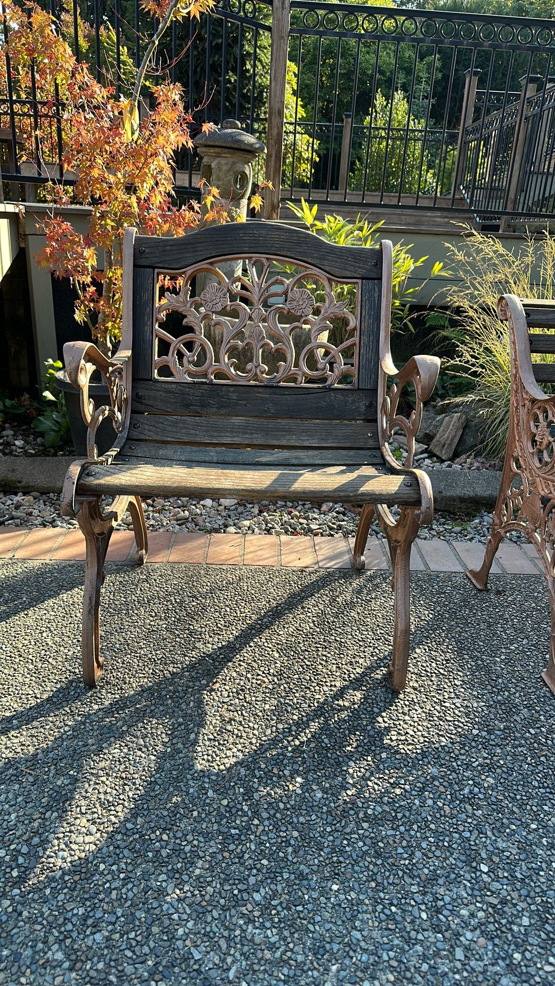 Vintage Iron And Wood Garden Chair Set Of 2
