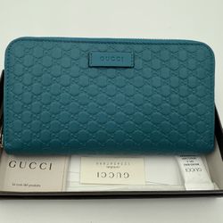 Gucci Microshima Round Zipper Color Blue New