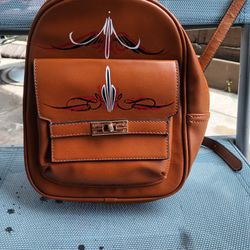Hand Pinstriped Back Pack Purse Leather 