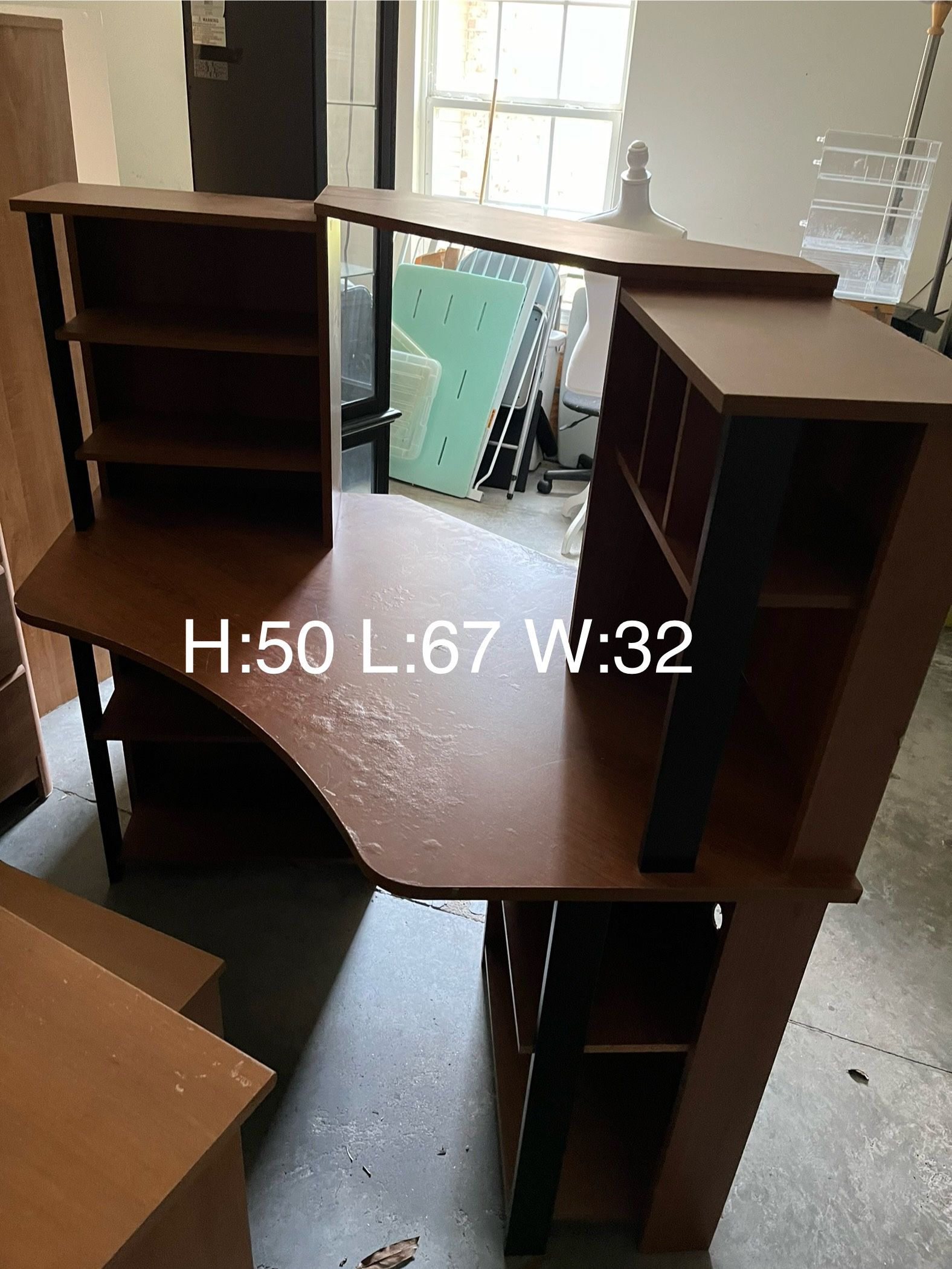 Brown Computer Desk Height 50 Inches Length 67 in