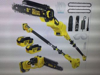 Gisa 2-in-1 electric pow saws for tree trimming, 8’’ mini chainsaw cordless with extension pole, 15.58 ft max reach