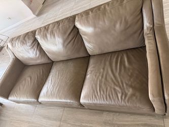 Taupe Leather 3-Seat Sofa