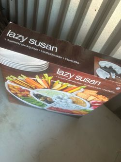 Lazy Susan with Ceramic Serving Trays Set