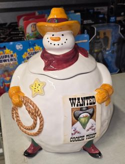 RARE Figi Christmas Western Cowboy Sheriff Snowman Cookie Jar 