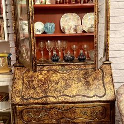 Antiques Lacquer Wood Secretary Hutch 