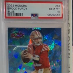 2022 Panini Honors Brock Purdy Blue Ice Prizm Rookie 06/15 PSA Slab Gem Mint 10