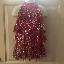 Kids pink sequins ruffle dance outfit/costume. Size 8 and in excellent condition
