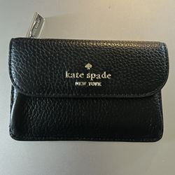 Kate Spade Dumpling Small Flap Card Holder in black pebbled leather