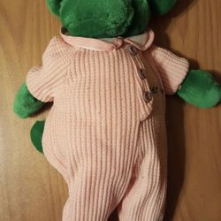 Vintage BABY BOP Green Plush Dinosaur Pink Pajamas16" Barney TV Show Cartoon