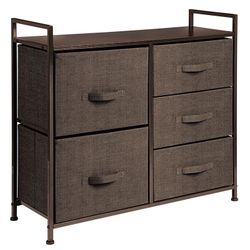 Storage Dresser Furniture Unit - Large Standing Organizer Chest for Bedroom, Office, Living Room, and Closet - 5 Drawer Removable Fabric Bins