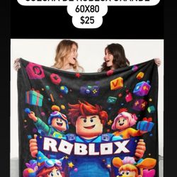 Roblox Theme Flannel Blanket, Soft Skin-Friendly Breathable Warm, Fun Block Design, Ideal for Bedroom Living Room Nap Use, Perfect Gift Choice Suitabl